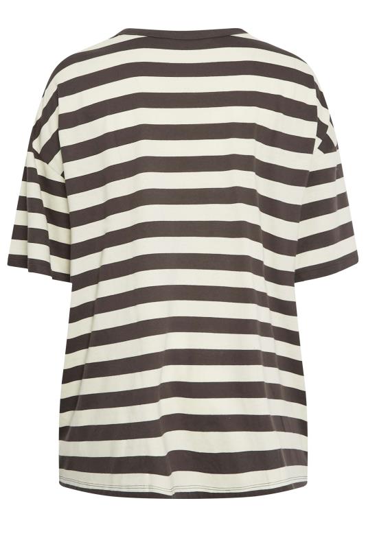 YOURS Plus Size Curve Brown Stripe Oversized Boxy T-Shirt | Yours Clothing  8
