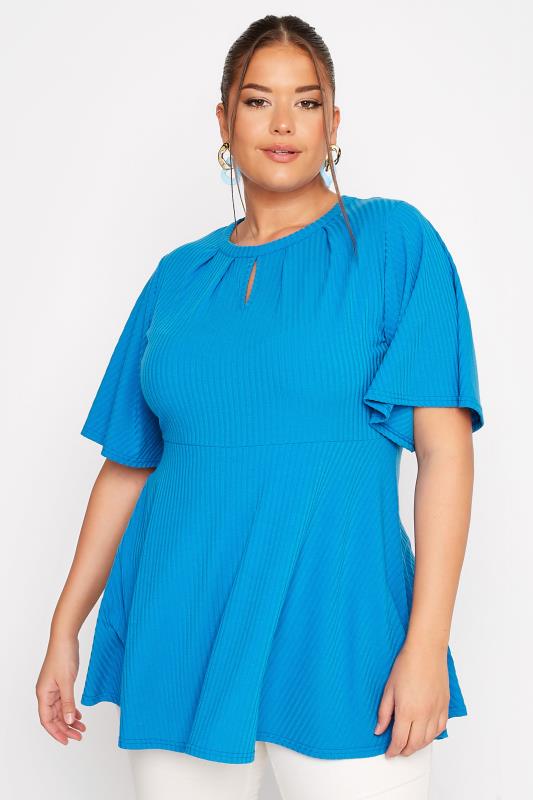 LIMITED COLLECTION Curve Blue Keyhole Ribbed Peplum Top 5