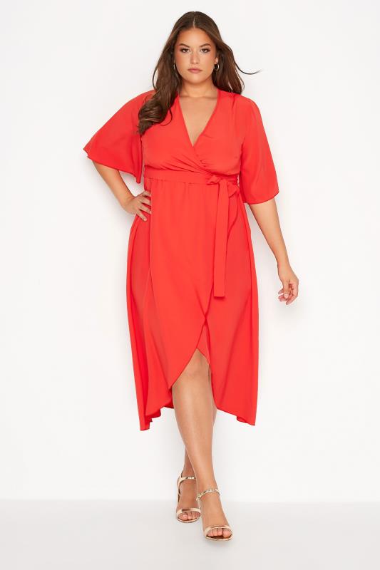 Plus Size  YOURS LONDON Curve Bright Red Midi Wrap Dress