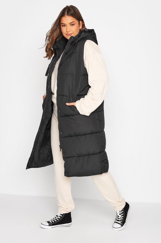 Tall Women's LTS Black Longline Hooded Puffer Gilet | Long Tall Sally 2