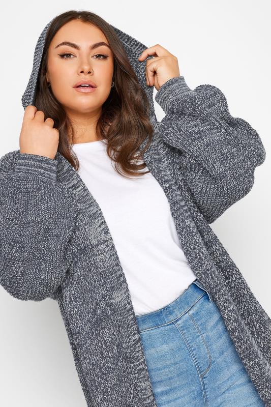 YOURS Plus Size Blue Longline Hooded Cardigan | Yours Clothing 4