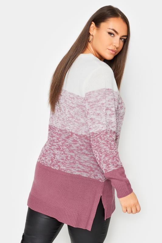 YOURS Plus Size Pink Colourblock Stripe Knitted Jumper | Yours Clothing 3