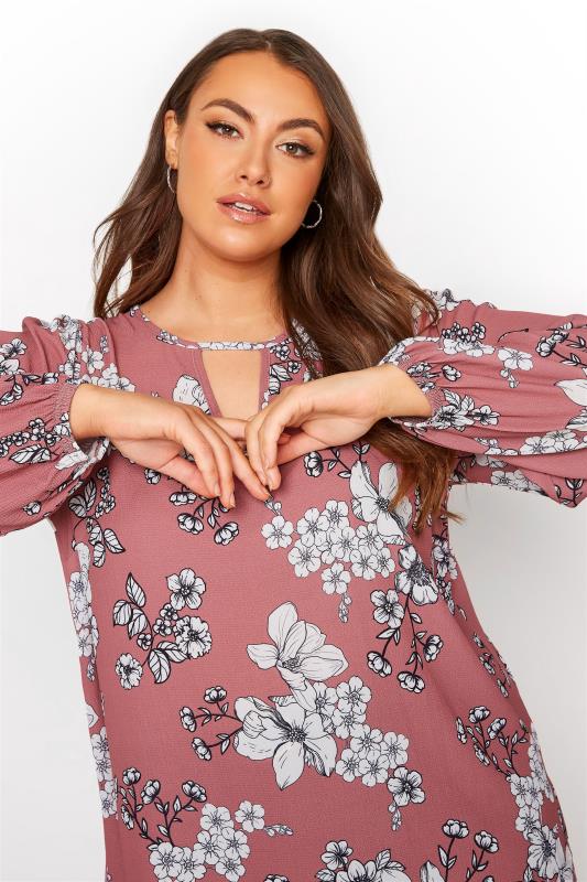 YOURS LONDON Curve Pink Floral Print Keyhole Balloon Sleeve Blouse_D.jpg
