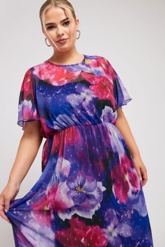 YOURS LONDON Plus Size Blue Floral Print Maxi Smock Dress | Yours Clothing 2