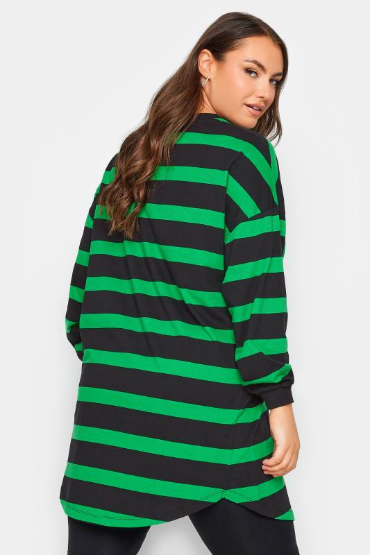 YOURS Plus Size Black & Green Oversized Stripe Tunic Dress | Yours Clothing 3