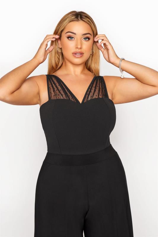 YOURS LONDON Plus Size Black Mesh Sweetheart Bodysuit | Yours Clothing 1