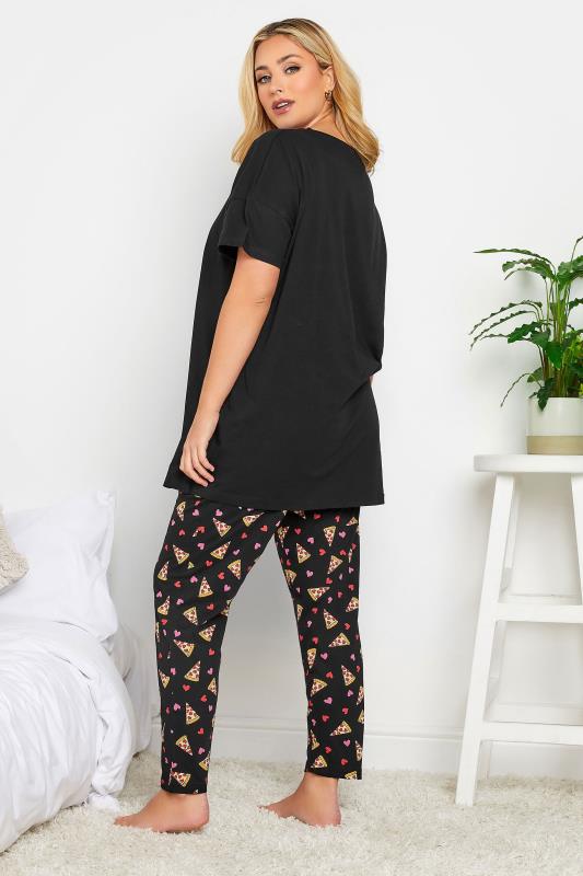 YOURS Plus Size Black 'Pizza My Heart' Printed Tapered Pyjama Set | Yours Clothing 3