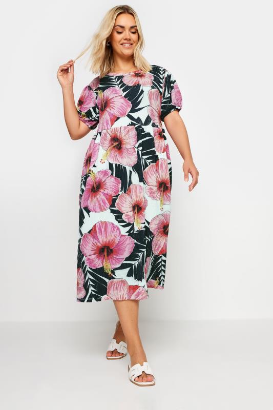 YOURS Plus Size White Floral Print Crinkle Smock Dress | Yours Clothing 2
