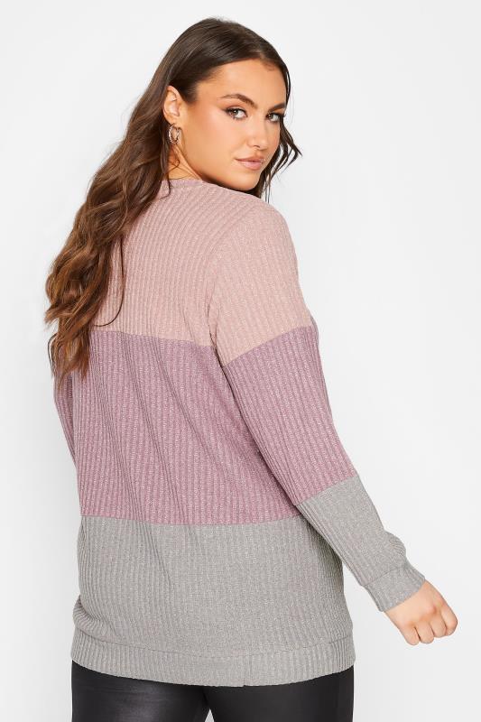 YOURS LUXURY Plus Size Womens Pink & Grey Colourblock Soft Touch Metallic Jumper | Yours Clothing  3