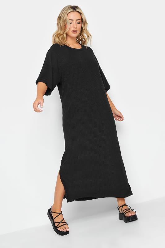 YOURS Plus Size Black Ribbed T-Shirt Dress | Yours Clothing 2