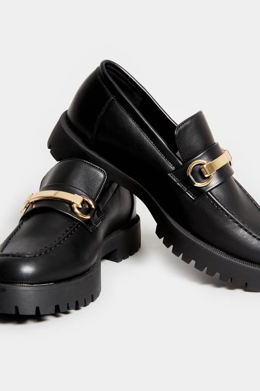 LIMITED COLLECTION Black & Gold Hardware Chunky Loafers In Wide E Fit | Yours Clothing 5