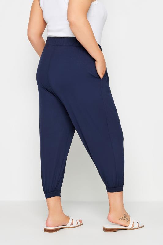 YOURS Curve Navy Blue Plus Size Navy Cropped Jersey Joggers | Yours Clothing 3