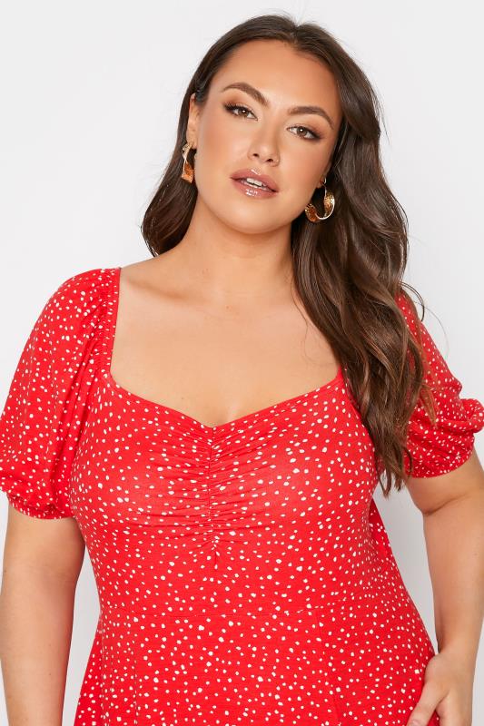 Plus Size Red Spot Print Sweetheart Midaxi Dress | Yours Clothing  4