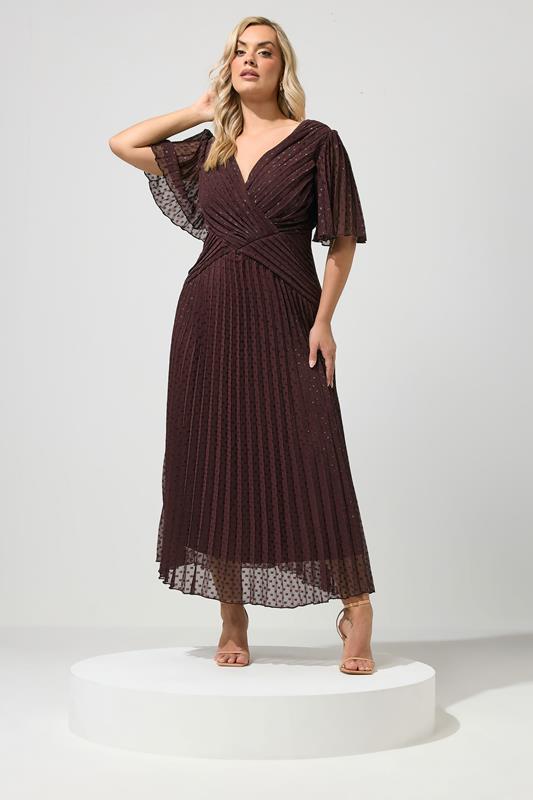 YOURS LONDON Plus Size Chocolate Brown Metallic Dobby Wrap Dress | Yours Clothing 1