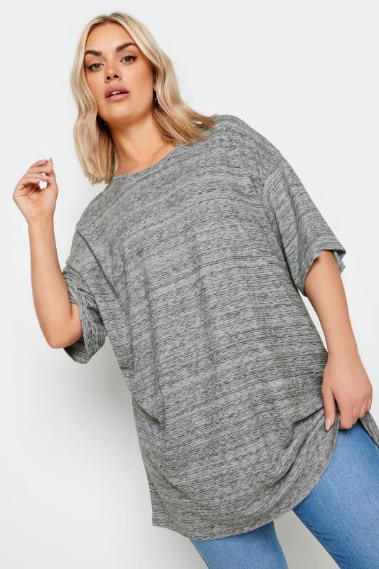 Plus Size  YOURS Curve Grey Striped Oversized Top
