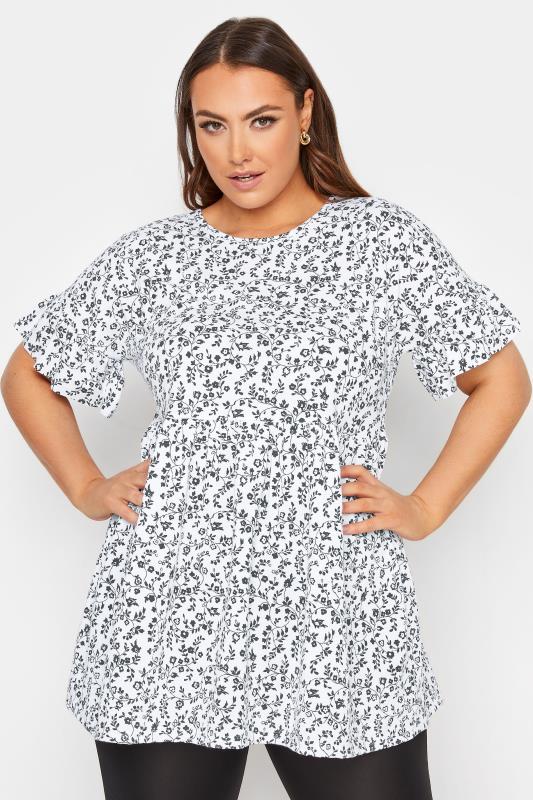 Plus Size  LIMITED COLLECTION Curve White Floral Print Peplum Top