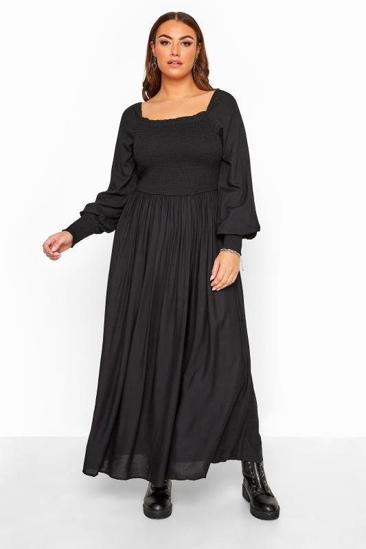 Plus Size Maxi Dresses YOURS Black Shirred Maxi Dress