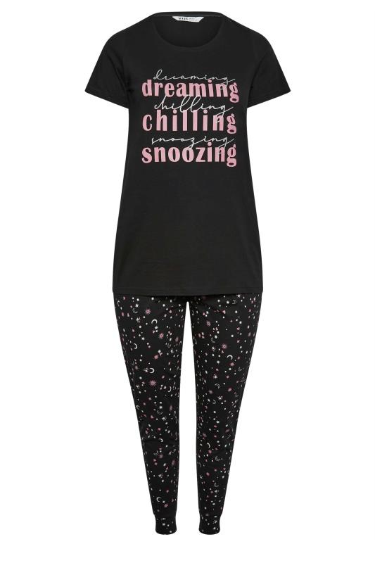 YOURS Plus Size Black 'Dreaming Chilling Snoozing' Slogan Pyjama Set | Yours Clothing 5