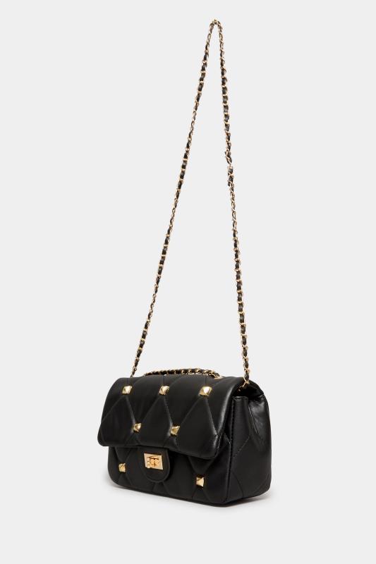 Black Studded Quilted Chain Bag | Yours Clothing 1