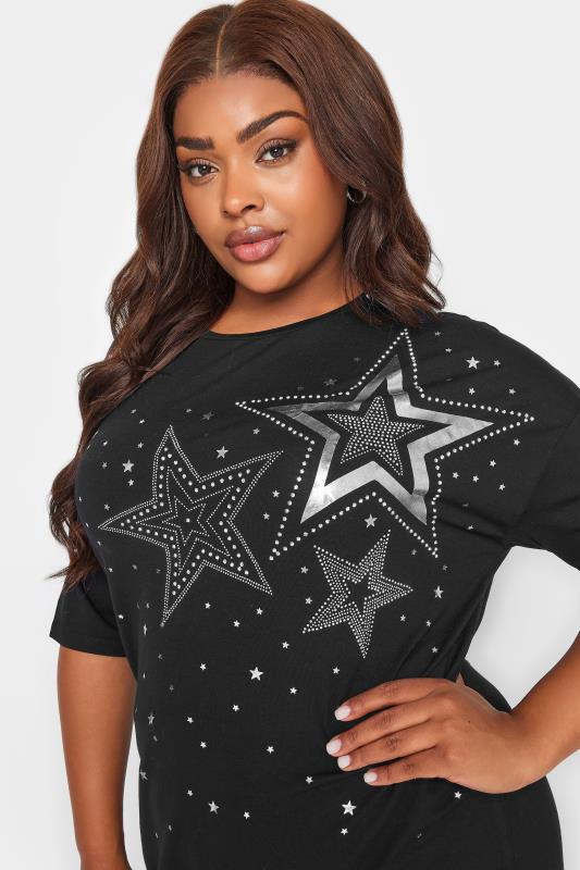 YOURS Plus Size Curve Black & Sequin Embellished Star T-Shirt | Yours Clothing  4