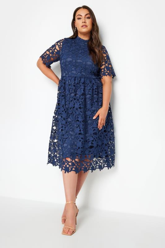  Grande Taille YOURS LONDON Curve Blue Crochet Lace Midi Dress