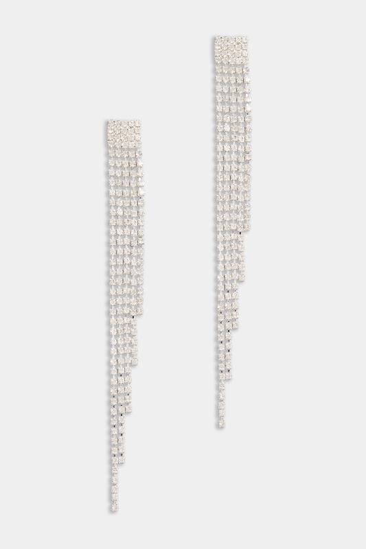 Silver Tone Diamante Tassel Drop Earrings | Yours Clothing 2