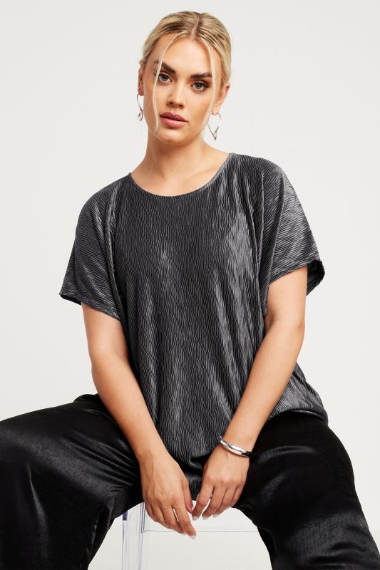 LIMITED COLLECTION Plus Size Charcoal Grey Zig Zag Plisse Top | Yours Clothing 1