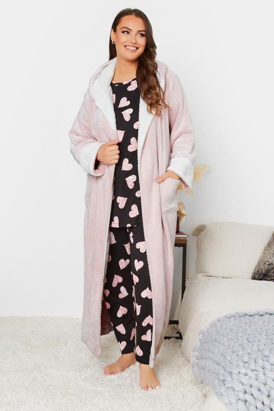 Plus Size Grey Contrast Hooded Maxi Dressing Gown | Yours Clothing 1