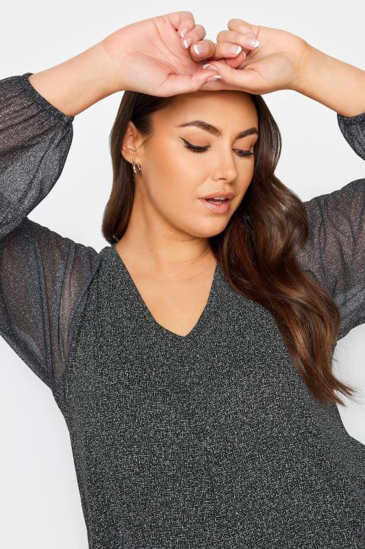 YOURS Plus Size Grey Mesh Sleeve Pleated Top | Yours Clothing 4