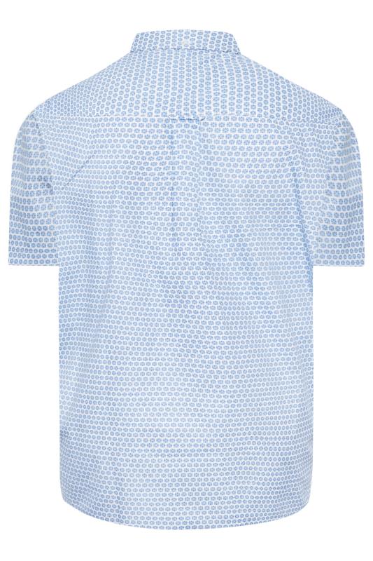 BadRhino Big & Tall White & Blue Geometric Floral Print Poplin Shirt | BadRhino 4