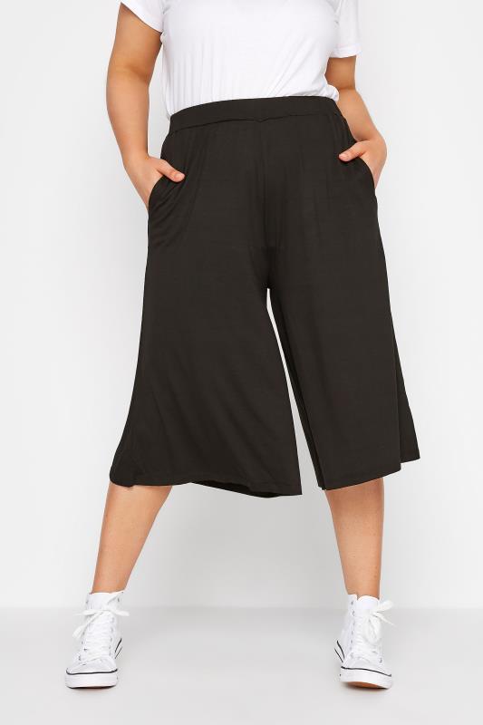 Culottes Grande Taille YOURS Curve Black Stretch Jersey Culottes