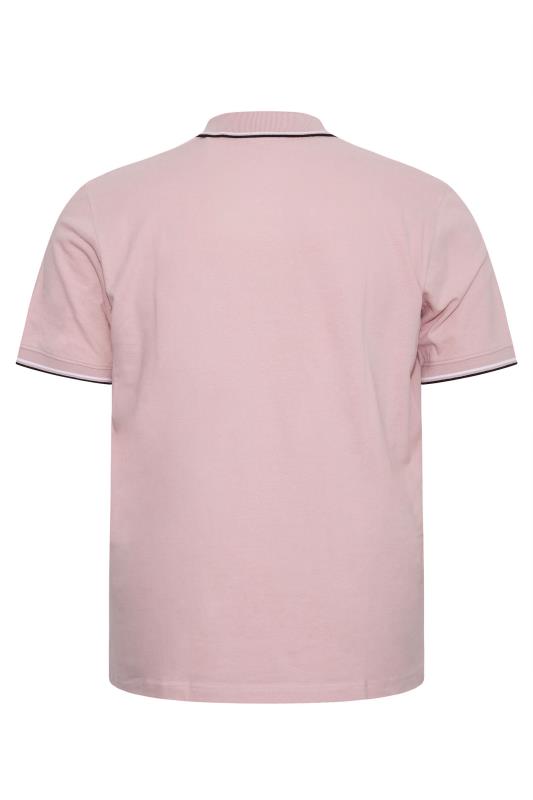 BadRhino Big & Tall Pink Essential Tipped Polo Shirt 4