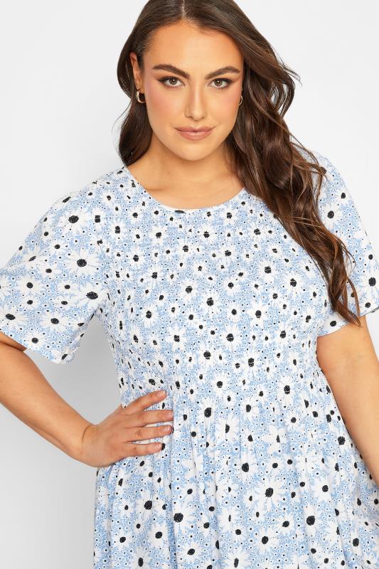 YOURS Plus Size Blue Daisy Print Shirred Peplum Top | Yours Clothing 4