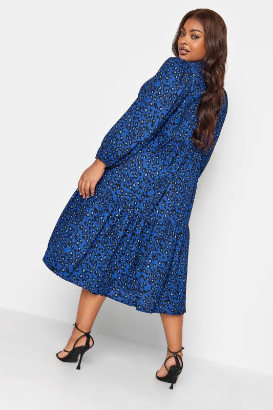 YOURS Plus Size Blue Leopard Print Button Through Midi Dress | Yours Clothing 3
