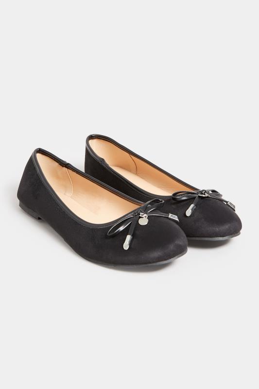 LTS Black Faux Suede Ballerina Pumps In Standard D Fit | Long Tall Sally 1
