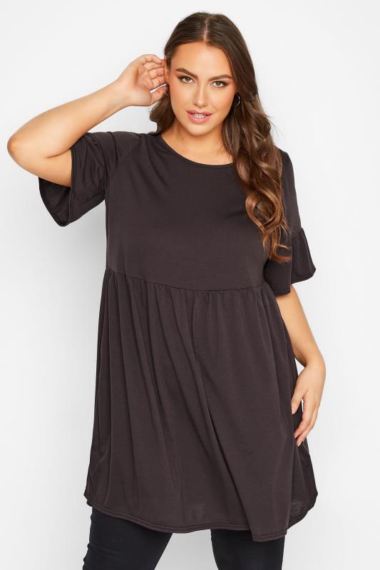 Curve Brown Short Sleeve Tunic Dress | Yours Clothing 1