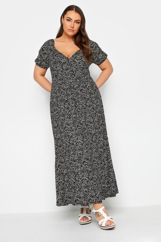 YOURS Plus Size Black Abstract Swirl Print Wrap Maxi Dress | Yours Clothing 6
