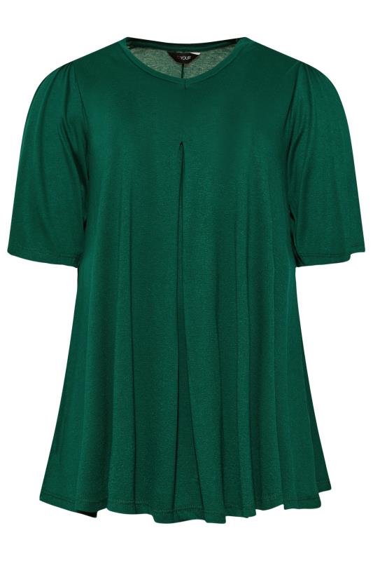 Plus Size Forest Green Pleat Angel Sleeve Swing Top | Yours Clothing 6