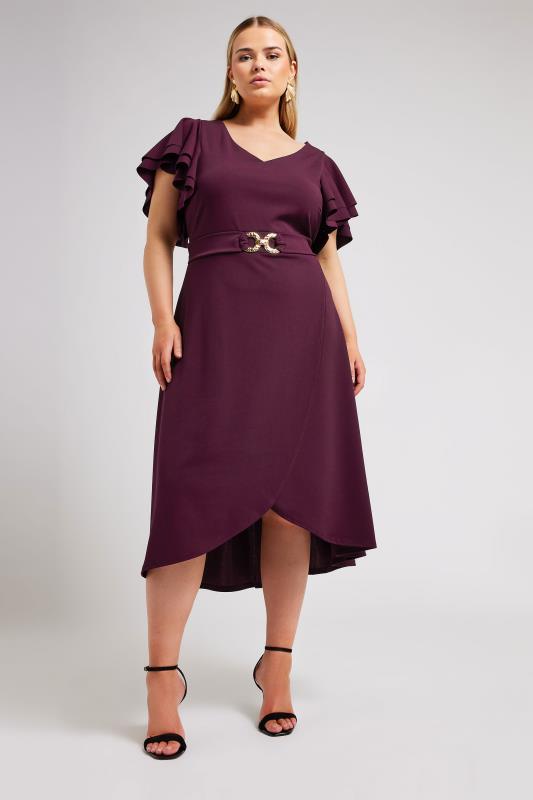 YOURS LONDON Plus Size Purple Buckle Dipped Hem Midi Dress | Yours Clothing 2