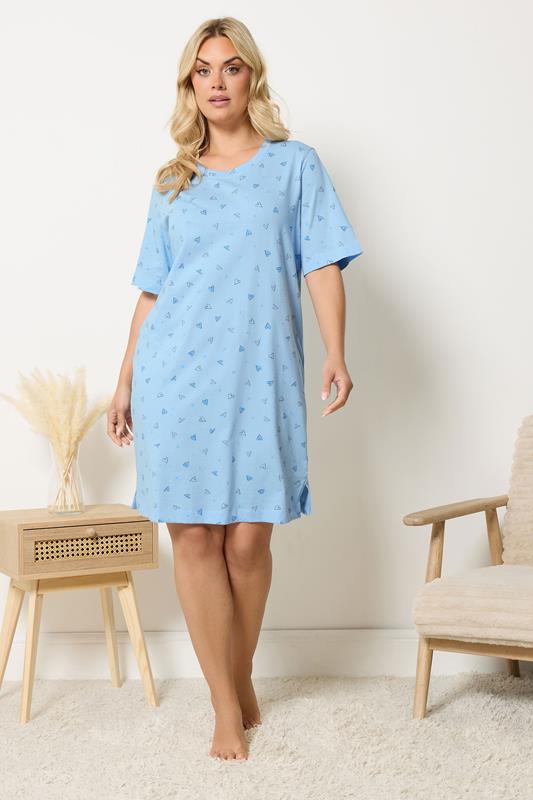YOURS Plus Size Blue Heart Side Split Nightdress | Yours Clothing 3