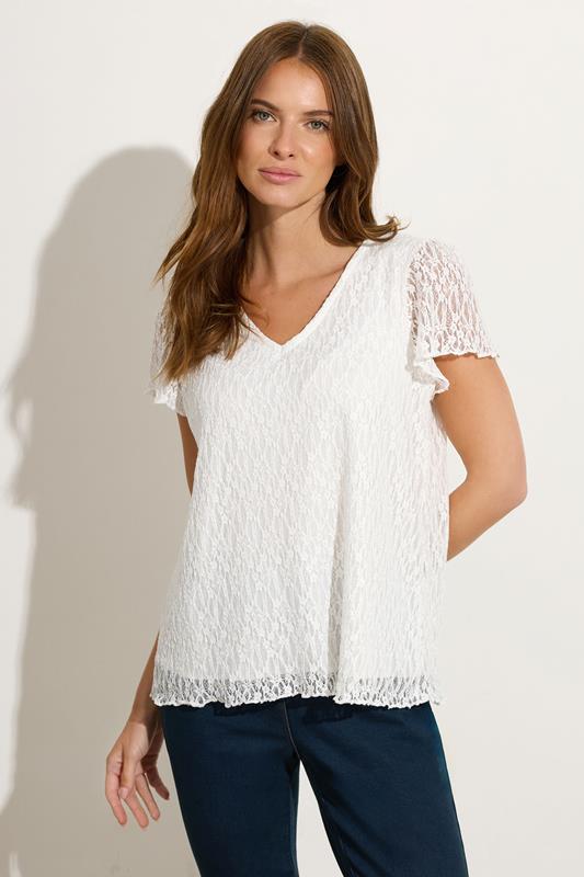  M&Co Top à col en V blanc en dentelle florale