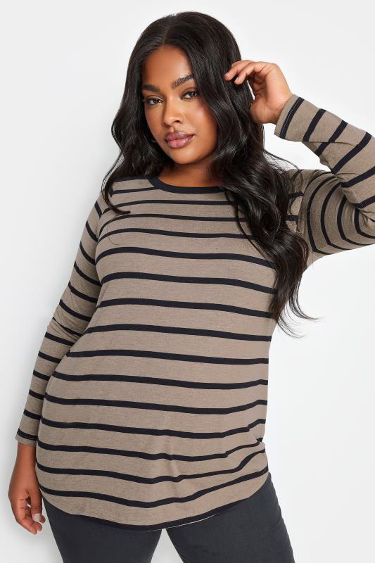 YOURS Plus Size Mocha Brown Ribbed Long Sleeve Swing Top | Yours Clothing