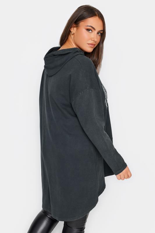 YOURS Plus Size Black 'New York' Slogan Acid Wash Hoodie | Yours Clothing 3