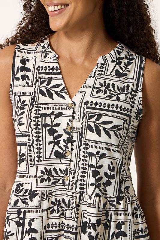 M&Co Black Leaf Print Cotton Sleeveless Midi Dress | M&Co 4