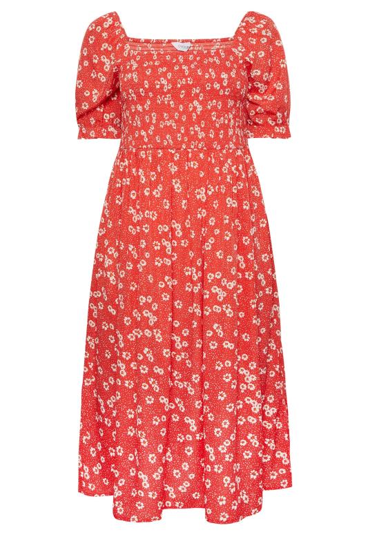 YOURS Curve Red Daisy Print Shirred Maxi Dress | Yours Clothing  6