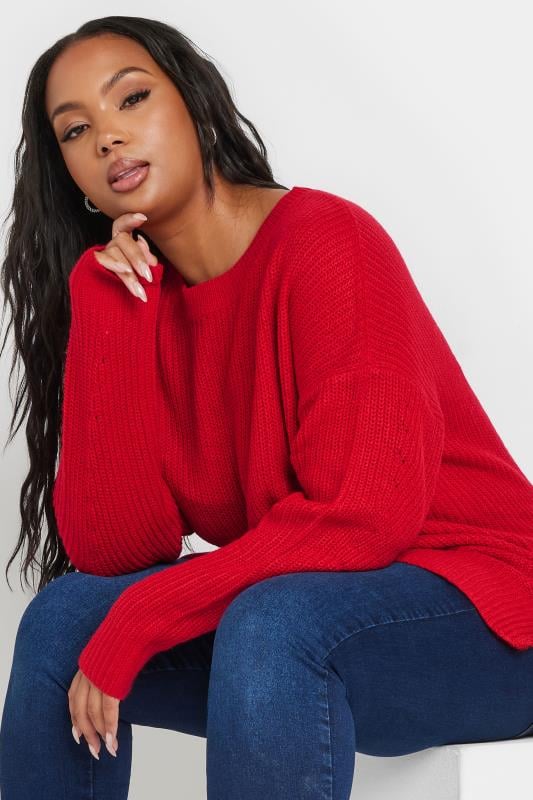 Plus Size  YOURS Curve Red Knitted Jumper