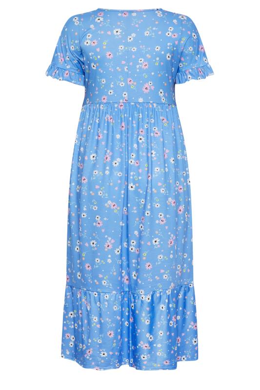 LIMITED COLLECTION Plus Size Blue Ditsy Print Frill Sleeve Maxi Dress | Yours Clothing 7