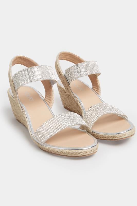 Silver Espadrille Wedge Sandals In Wide E Fit & Extra Wide EEE Fit 2