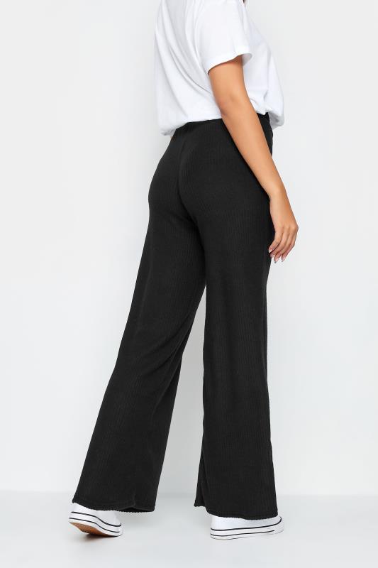 LTS Tall Black Ribbed Wide Leg Knitted Trousers| Long Tall Sally  3