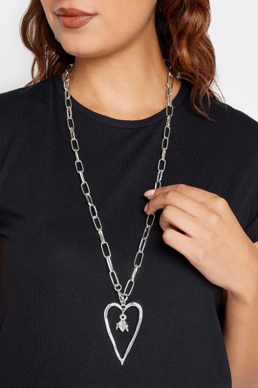 Plus Size  Silver Long Chain Heart Necklace